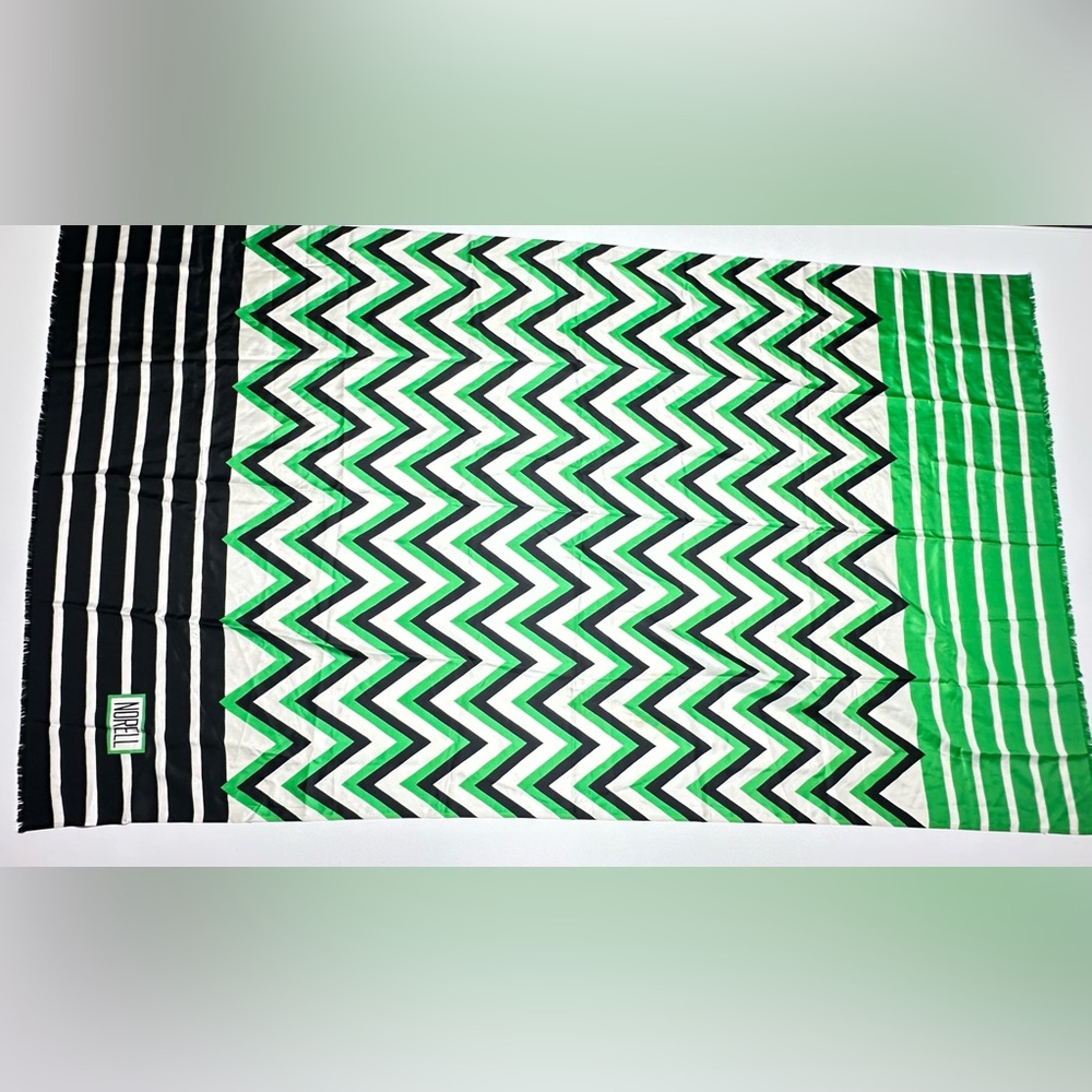 Norell Scarf Wrap Pure Silk Oversized Green White Blue